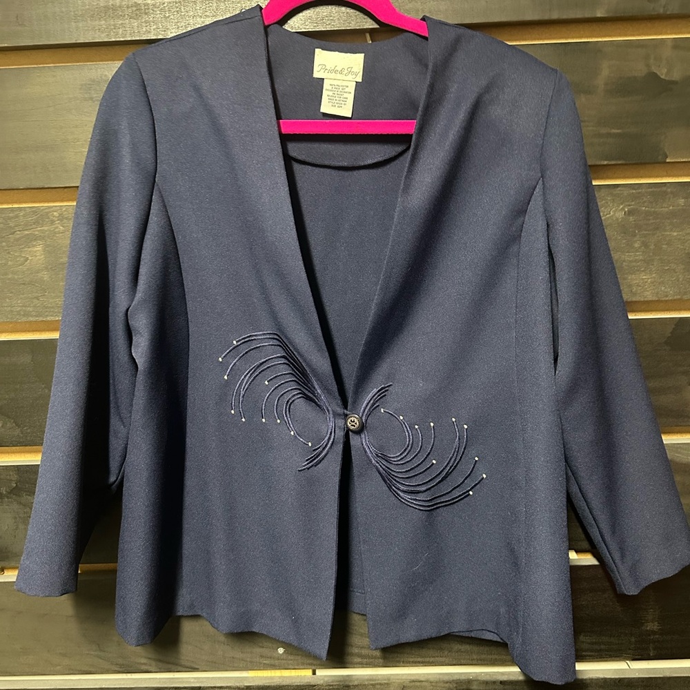 Skirt Suit Navy Blazer with Elegant Detailing w/ matching skirt
